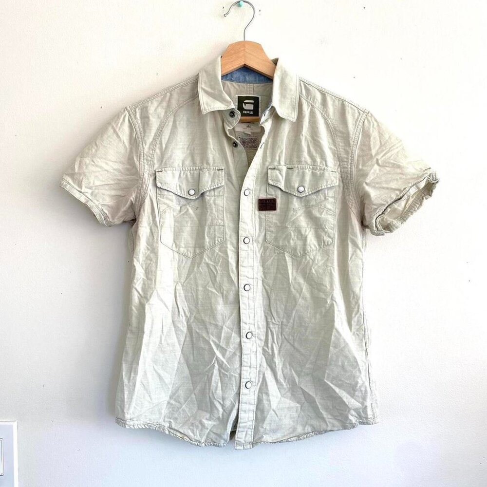 G-STAR RAW SNAP BUTTON Y2K LIGHT GREY CARGO COLLARED SHIRT WOMENS SIZE MEDIUM